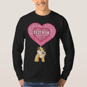 Best Mum Mama Giraffe Baby Giraffe Snugging Heart T-Shirt