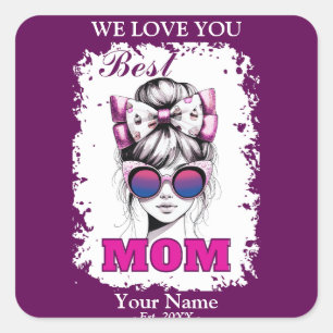 Best Mum Messy Bun Mum Bisexual Flag Colours Square Sticker