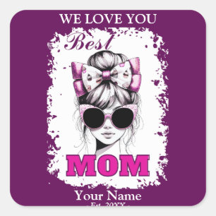 Best Mum Messy Bun Mum Mother's Day Gift Square Sticker