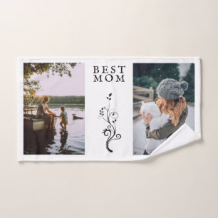 Best Mum Modern Foliage 2 Custom Photos Mother Bath Towel Set