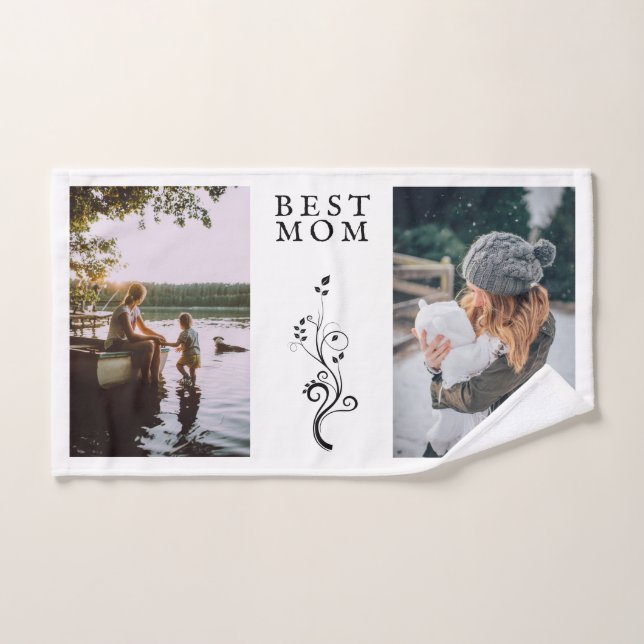 Best Mum Modern Foliage 2 Custom Photos Mother Bath Towel Set (Hand Towel)