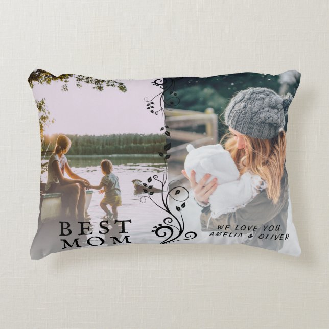 Best Mum Modern Foliage 2 Custom Photos Mother Decorative Cushion (Front)