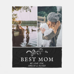 Best Mum Modern Foliage 2 Custom Photos Mother Fleece Blanket