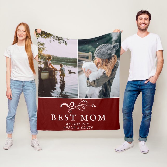 Best Mum Modern Foliage 2 Custom Photos Mother Fleece Blanket (In Situ)