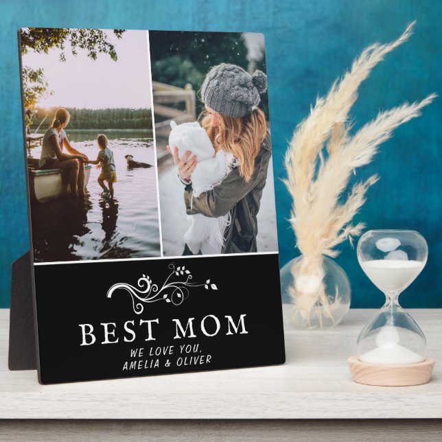 Best Mum Modern Foliage 2 Custom Photos Mother Plaque (Side)
