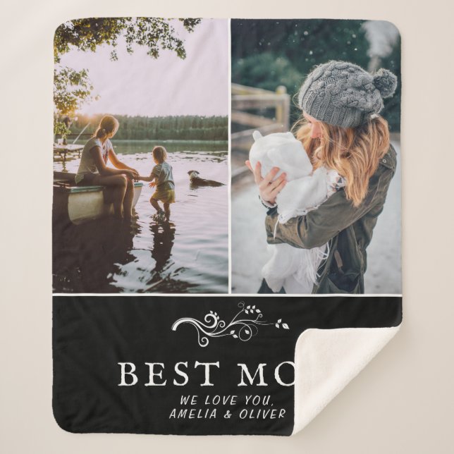 Best Mum Modern Foliage 2 Custom Photos Mother Sherpa Blanket (Front)