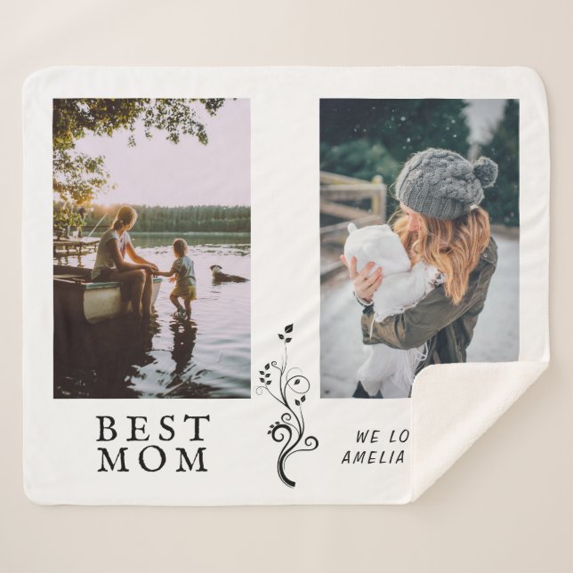 Best Mum Modern Foliage 2 Custom Photos Mother  Sherpa Blanket (Front (Horizontal))
