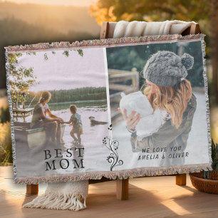 Best Mum Modern Foliage 2 Custom Photos Mother  Throw Blanket
