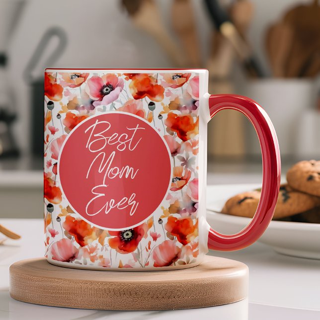 Best Mum Modern Poppy Pattern Photo Mug (Stylish, and made just for her, this mug brings a daily dose of love and smiles right to Mom.)