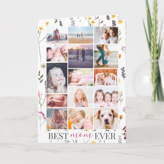 Best mum mother day 15 photo pressed flowers card (Front)