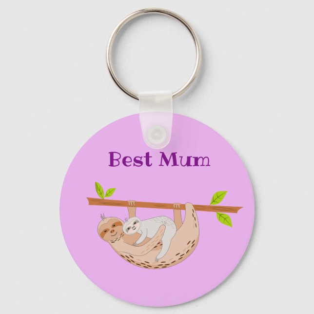 Best Mum, Mothers Day Sloth & Baby Key Ring (Front)