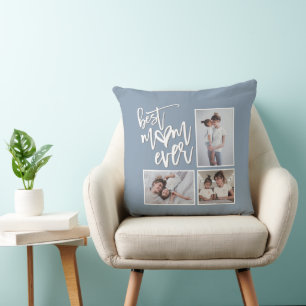 Best Mum Mum Ever 3 Photos Script Dusty Blue Cushion