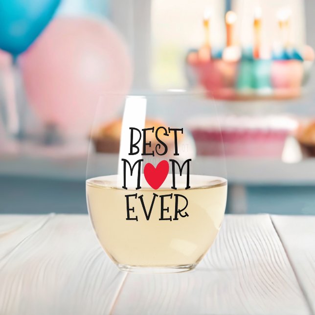 Best Mum Mum Ever Red Heart Name Stemless Wine Glass (Insitu (Baby Shower))