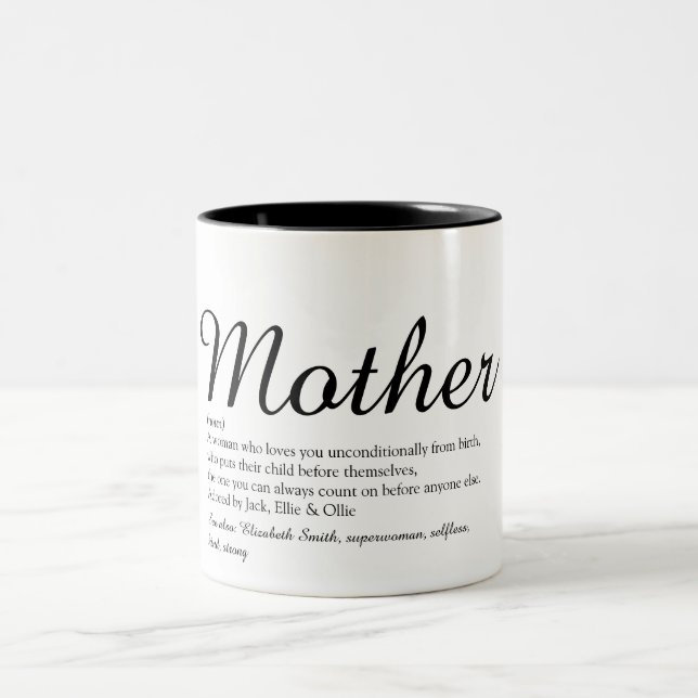 Best Mum, Mum, Mother Definition Modern Script Two-Tone Coffee Mug (Center)