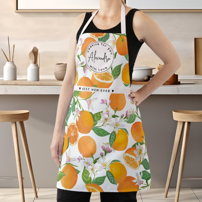 Best Mum Name Orange Citrus Pattern Watercolor  Apron (Best Mom Name Orange Citrus Pattern Watercolor Apron)