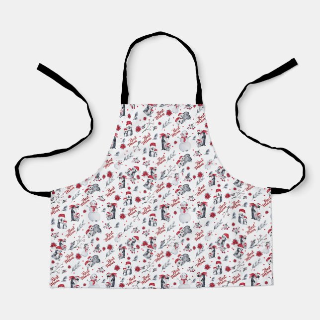 Best Mum Penguin Christmas Pattern Apron (Front)