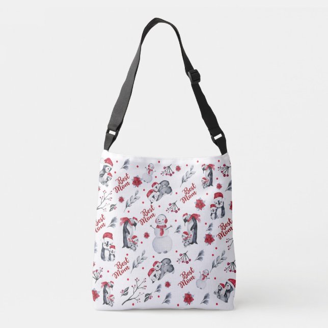 Best Mum Penguin Christmas pattern Crossbody Bag (Back)