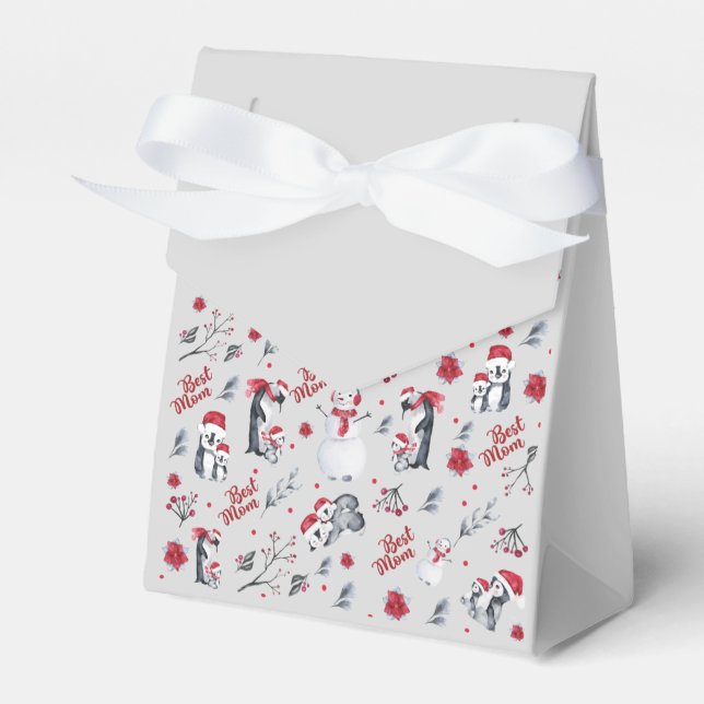 Best Mum Penguin Christmas pattern Favour Box (Front Side)