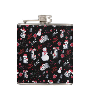 Best Mum Penguin Christmas pattern Hip Flask