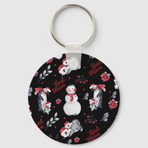 Best Mum Penguin Christmas pattern Key Ring