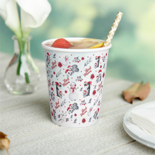 Best Mum Penguin Christmas Pattern Merry Christmas Paper Cups