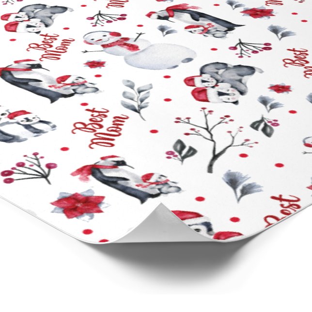 Best Mum Penguin Christmas pattern Poster (Corner)