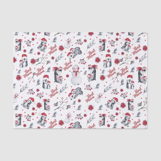 Best Mum Penguin Christmas pattern Tissue Paper (Front)