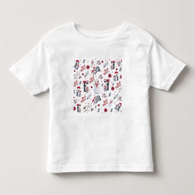 Best Mum Penguin Christmas pattern Toddler T-Shirt (Front)