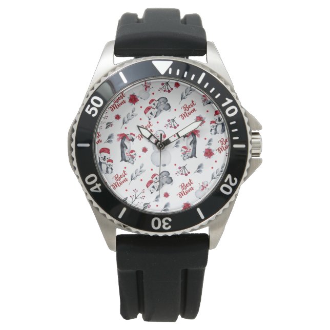 Best Mum Penguin Christmas pattern Watch (Front)