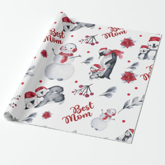 Best Mum Penguin Christmas pattern Wrapping Paper
