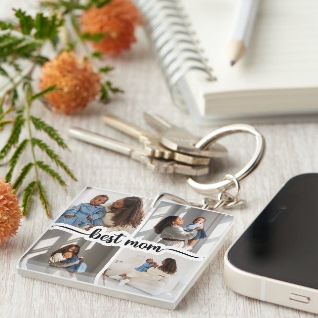 Best Mum Personalised 4 Photo Collage Key Ring (Front Right)