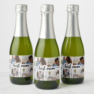 Best Mum Personalised 4 Photo Collage Sparkling Wine Label