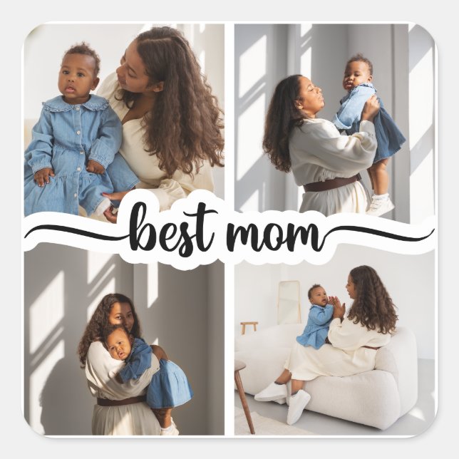 Best Mum Personalised 4 Photo Collage Square Sticker (Front)