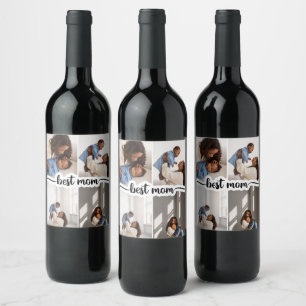 Best Mum Personalised 4 Photo Collage Wine Label