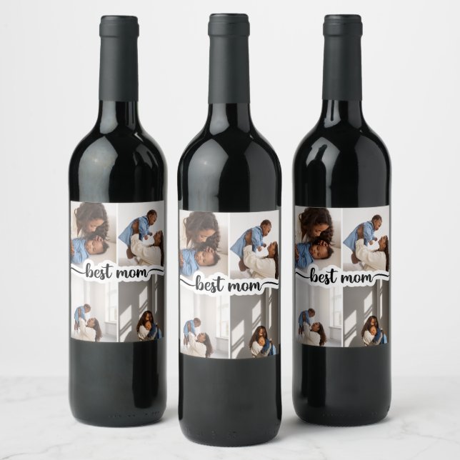Best Mum Personalised 4 Photo Collage Wine Label (Bottles)