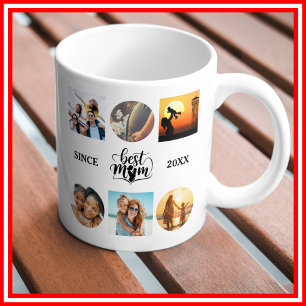 Best Mum Photo Collage Elegant Script Heart Coffee Mug