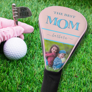 Best Mum Photo Stylish Blue Metallic Lettering Golf Head Cover
