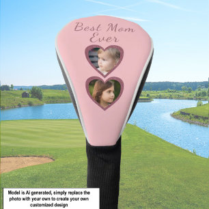 Best Mum Pink Hearts 2 Kids Photo Collage Golf Head Cover