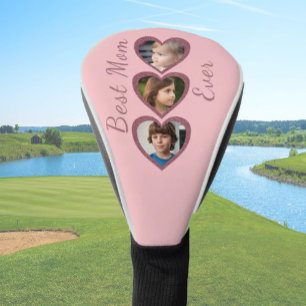 Best Mum Pink Hearts 3 Kids Photo Collage Golf Head Cover
