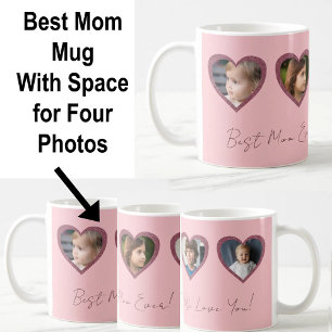 Best Mum Pink Hearts Four Kids Photo Collage Coffee Mug