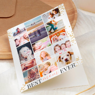 Best mum pink mother day 15 photo collage glitter card