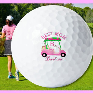 Best Mum Pink Watercolor Cart Monogram Name  Golf Balls
