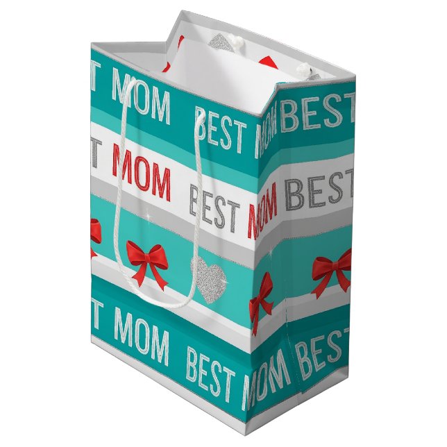 Best Mum Pop Art Hearts & Bows Retro Medium Gift Bag (Front Angled)