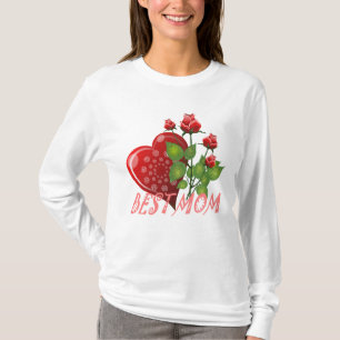 Best Mum, Red heart & Green Leaves T-Shirt