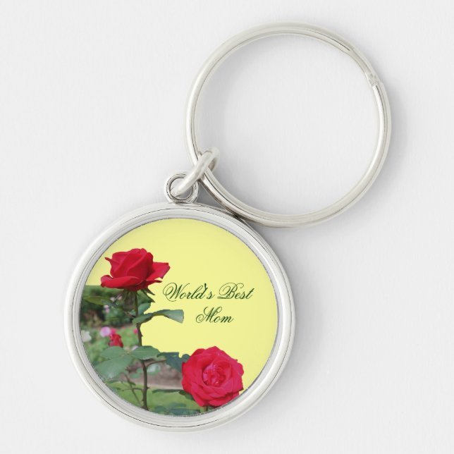 Best Mum Red Roses Flower Keychain (Front)