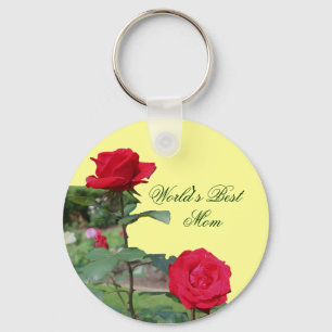 Best Mum Red Roses Flower Photo Keychain