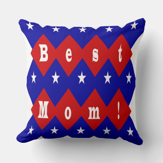 Best Mum Red, White, Blue, Diamond Shape & Stars Cushion (Front)