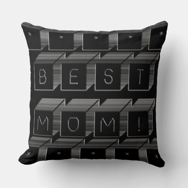 Best Mum Shades of Grey Blocks & Black Background Cushion (Front)
