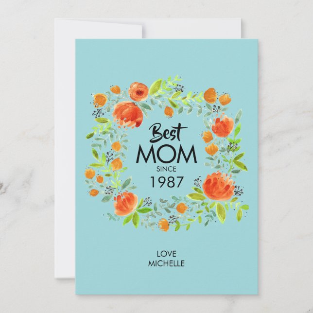 Best Mum Since Watercolor Floral Card (Front)