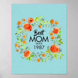 Best Mum Since Watercolor Floral Poster Sign
